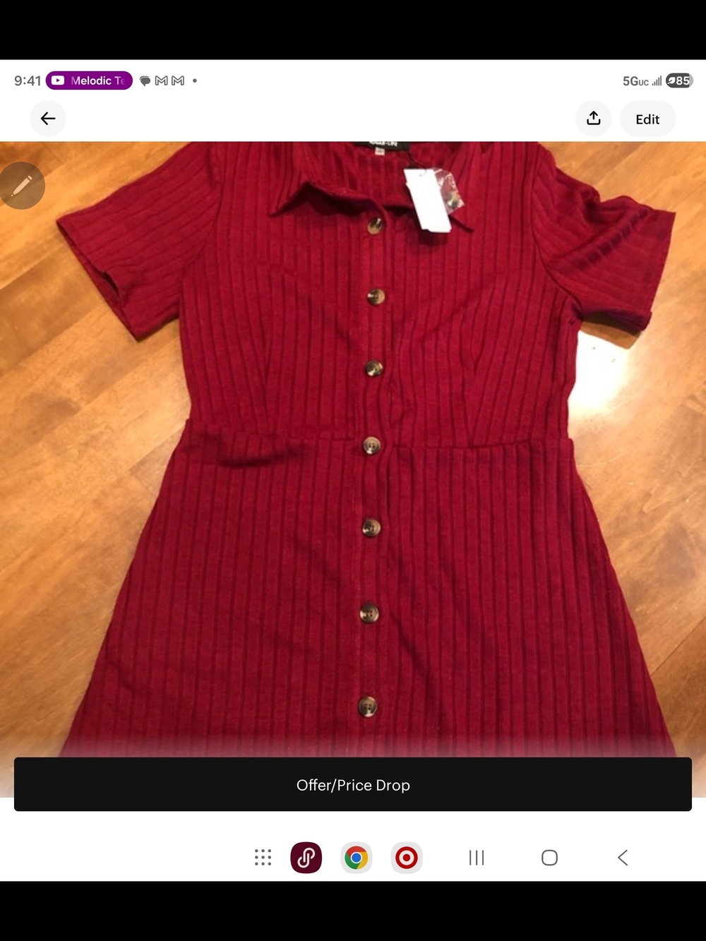 GAP Red Ribbed Button-Front Short Sleeve Dress
